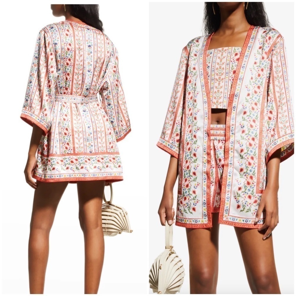 Alice + Olivia Domino Satin Floral Belted Kimono - Picture 1 of 13